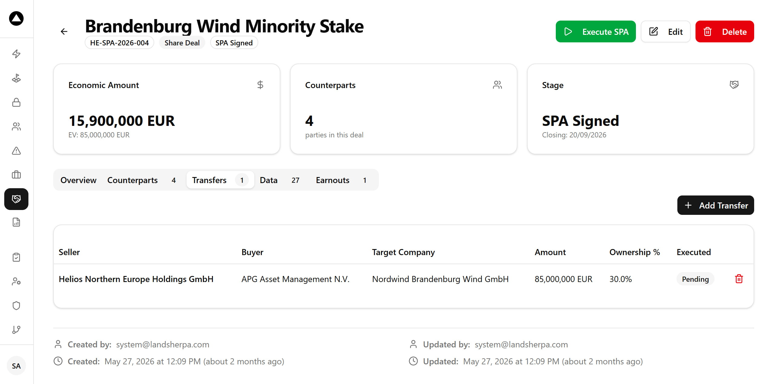 Connect asset transactions to the projects and ownership structures they change. screenshot
